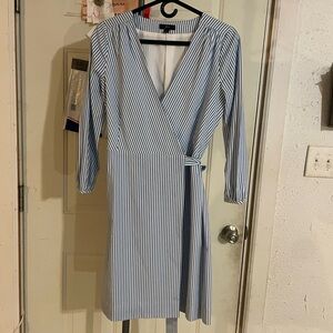 J. Crew Blue and White Striped Midi Dress